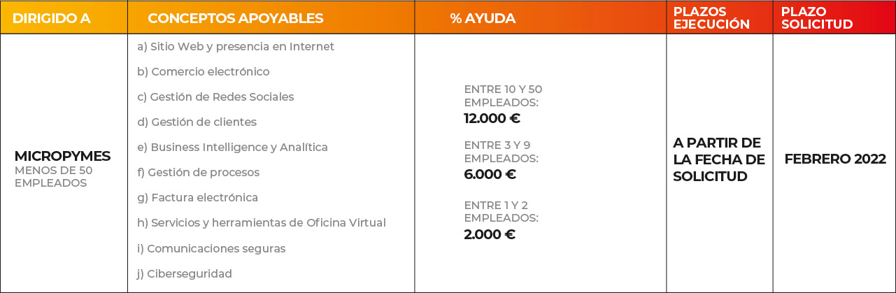 Importes máximos de subvenciones para digitalización de empresas